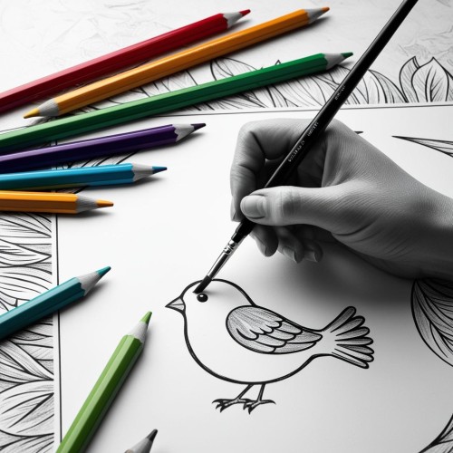 Uma-imagem-intricado-sem-cor-com-uma-mao-pintando-algumas-partes-e-ao-redor-varios-lapis-de-cor-retratando-alguem-pintando-uma-imagem-para-colorir-de-natureza-simples-como-um-passaro-rabiscado.jpg